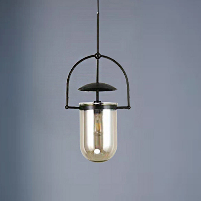 Cilindro de sombra de vidrio Luz de colgante Contemporáneo/rosa 1 Luz de techo colgante de luz con marco negro/dorado