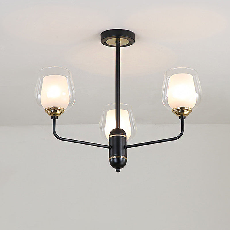 3/6/8 Lights Clear Glass Hanging Chandelier Traditional Black Cup Shape Living Room Pendant Light Fixture