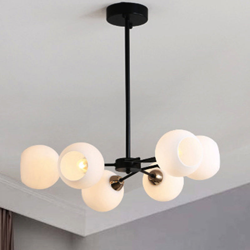 Black Globe Shade Chandelier Lamp Traditional White Glass 6/12/18 Lights Living Room Hanging Light with Sputnik Design