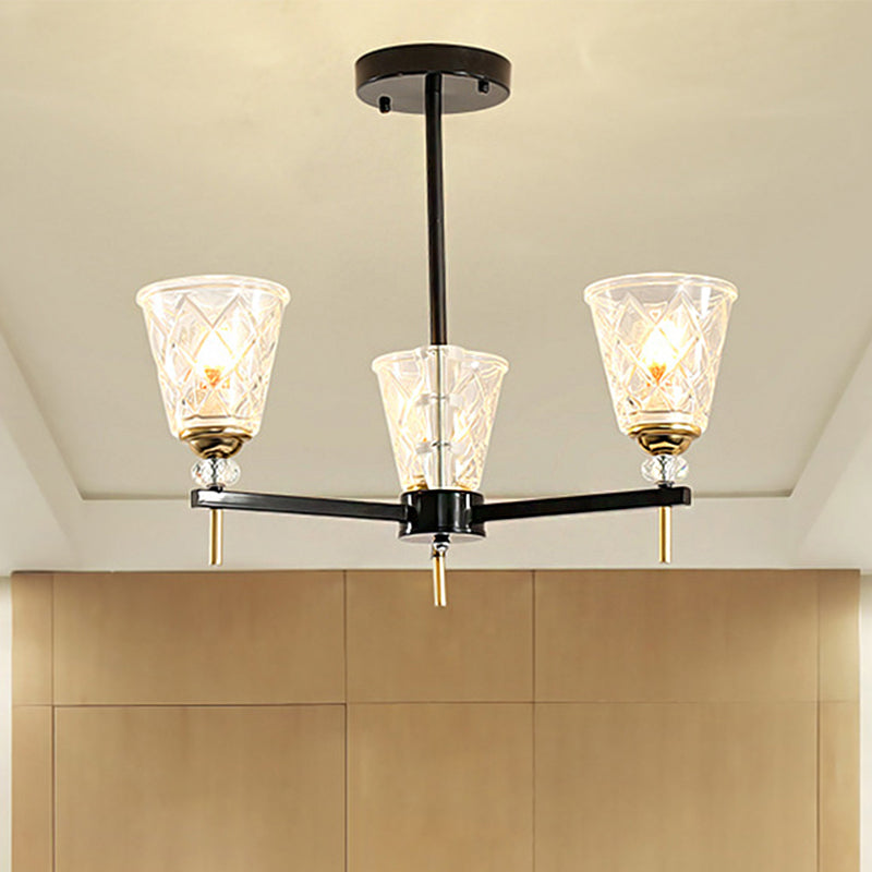 Clear 3/6 Lights Chandelier Light Fixture Traditional Textured Glass Cone Pendant Lamp for Bedroom