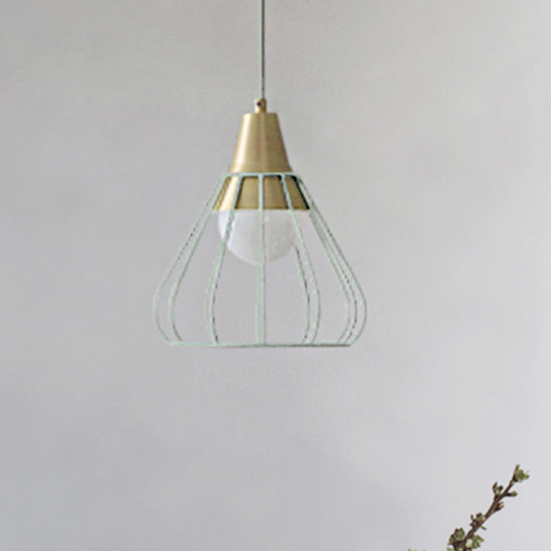 Iluminación colgante de cono de metal 1 Lámpara de techo colgante de luz con tono de jaula de alambre blanco/negro, 9 "/13" de ancho