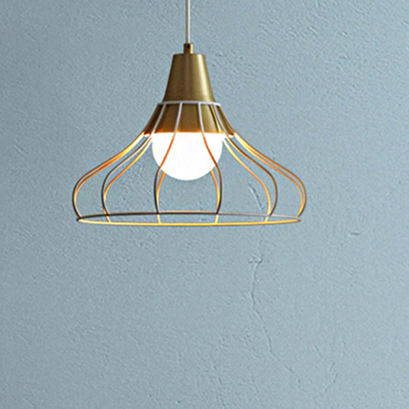 Iluminación colgante de cono de metal 1 Lámpara de techo colgante de luz con tono de jaula de alambre blanco/negro, 9 "/13" de ancho