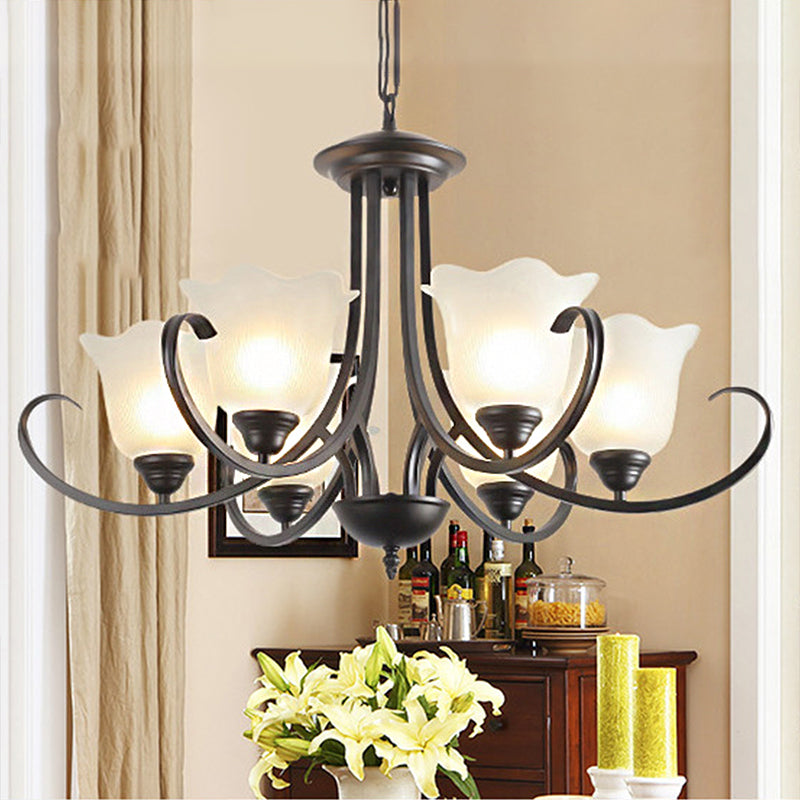 3/6/8 Lights Flared Chandelier Traditional Pewter Frosted Glass Pendant Light Fixture for Living Room