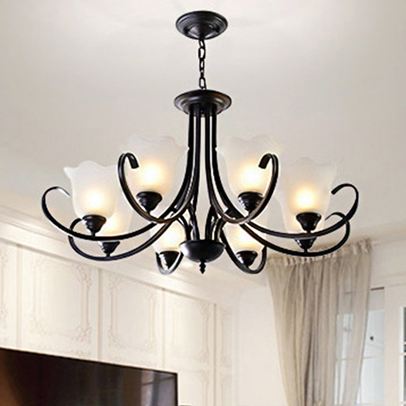 3/6/8 Lights Flared Chandelier Traditional Pewter Frosted Glass Pendant Light Fixture for Living Room
