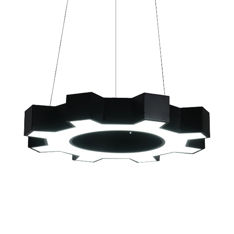 23.5"/31.5" Wide Gear Shape Pendant Lamp Contemporary Metal Led White/Black Hanging Ceiling Light for Gym in White/Warm Light