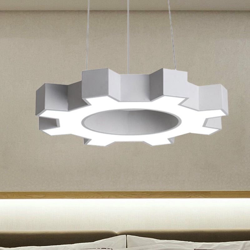 23.5"/31.5" Wide Gear Shape Pendant Lamp Contemporary Metal Led White/Black Hanging Ceiling Light for Gym in White/Warm Light