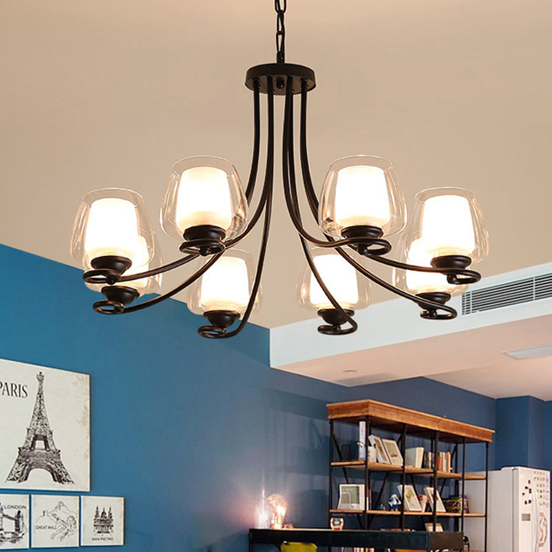 8 Lights Chandelier Light with Cylinder Shade Double-Layered Glass Classic Living Room Ceiling Lamp