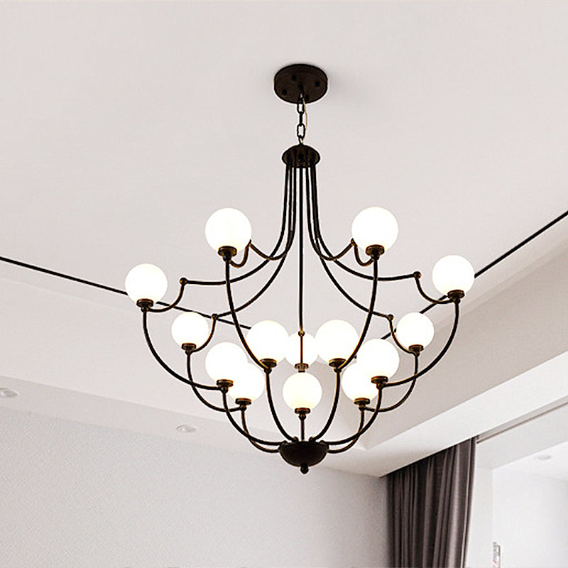Black 14 lumières Lumières lustres luminaire traditionnel suspendu moléculaire en verre givré pour le salon