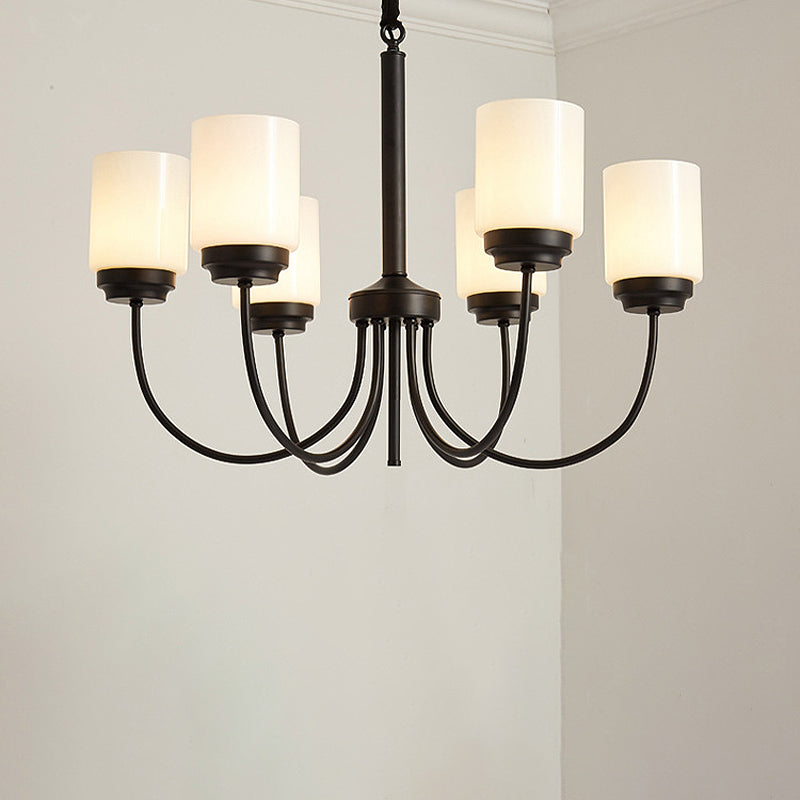 3/6/8 LIGHTS PLAGE LETURE CYLINDRE CYLINDRE VERRE OPAL PLUSE PLAQUE CHANDELIER EN NOIR POUR LE SOIR
