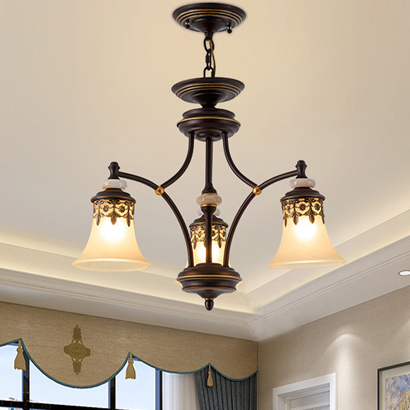 Bronze Bell Chandelier Lamp Traditional Frosted Glass 3/5/6 Lights Living Room Hanging Light