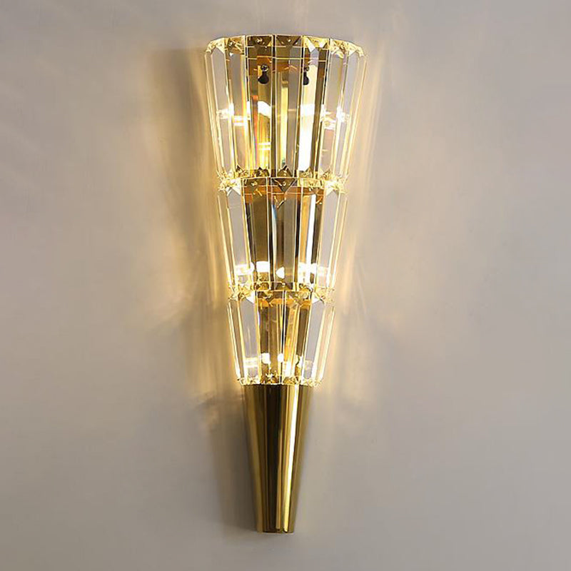 Layered Wall Mount Lighting Vintage Style Clear Crystal 6/8 Lights Golden Wall Sconce for Living Room, 21"/27.5" Height