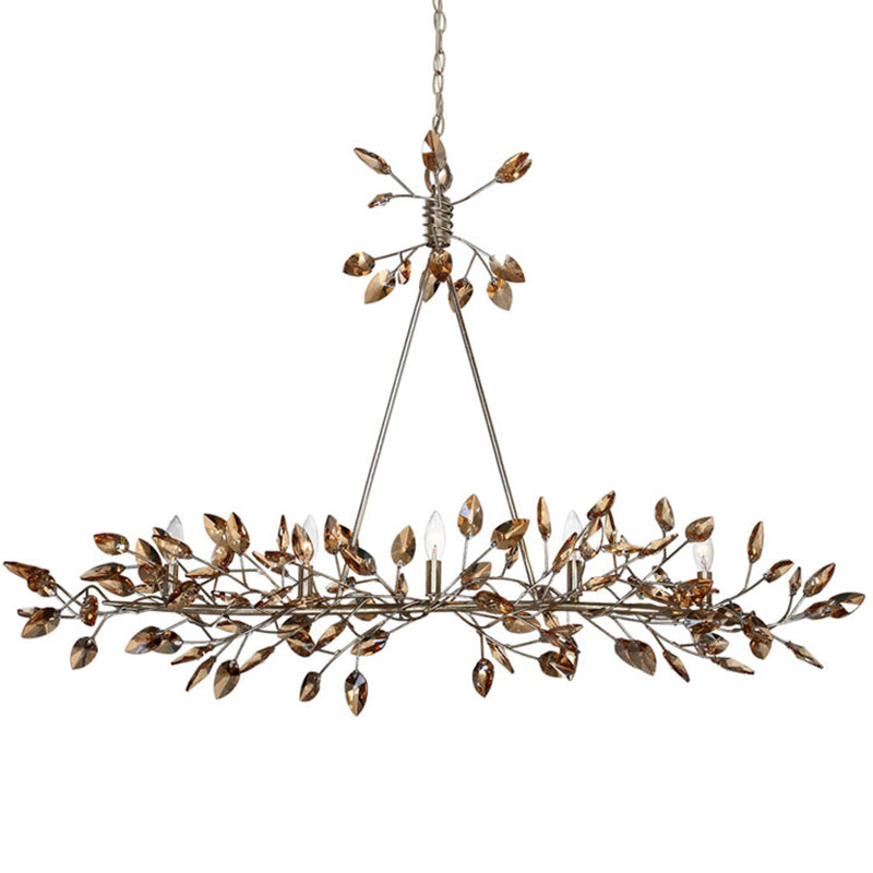 Silver/Gold Leaf Island Pendant Modernism Crystal 5 Heads Hanging Light Fixture for Dining Room