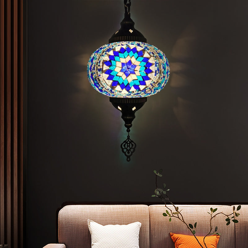 Lámpara colgante global tradicional 1/2 cabezas rojo/azul/rojo azul de techo de techo de vidrio para sala de estar