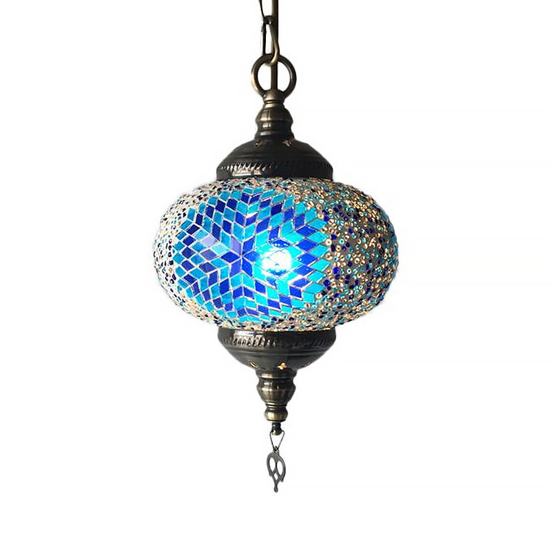 Global Hanging Lamp Traditional 1/2 Heads Red/Blue/Red-Blue Glass Ceiling Pendant Light for Living Room