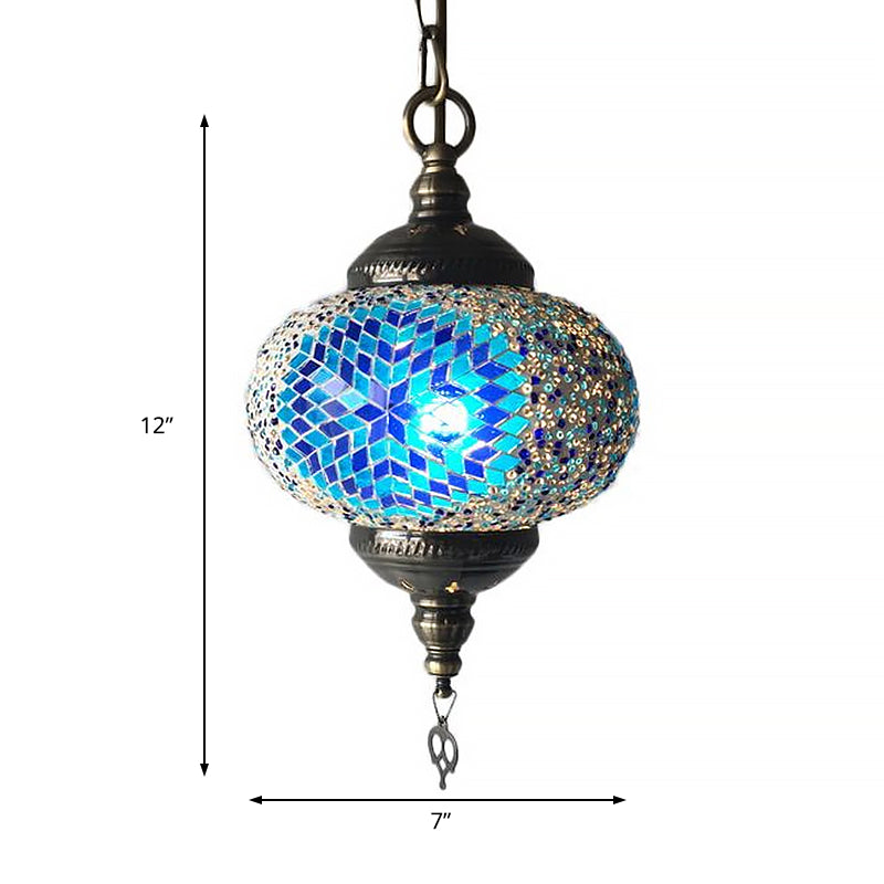 Global Hanging Lamp Traditional 1/2 Heads Red/Blue/Red-Blue Glass Ceiling Pendant Light for Living Room