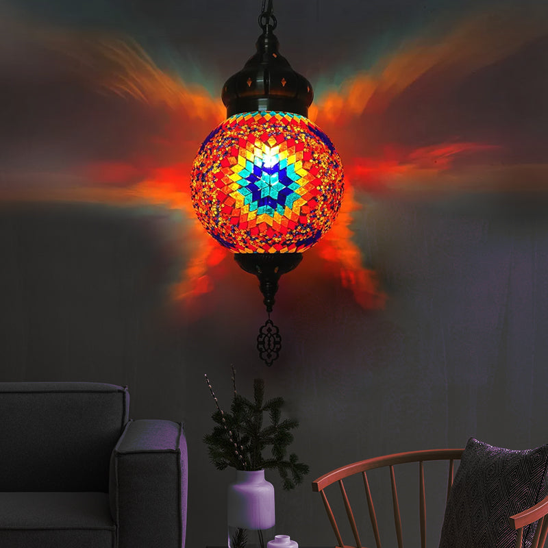 1/4 bulbos de la esfera del techo Tradición Rojo/azul/dorado Vidrillo accesorio de iluminación suspendida para restaurante