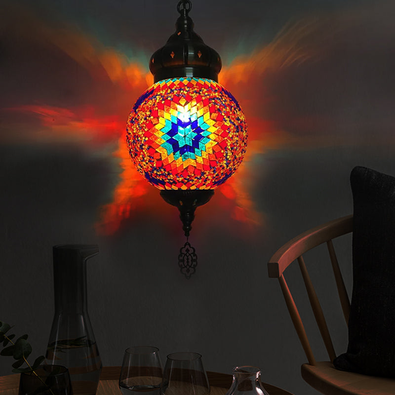 1/4 Bulbs Sphere Ceiling Light Tradition Red/Blue/Gold Glass Suspended Lighting Fixture for Restaurant