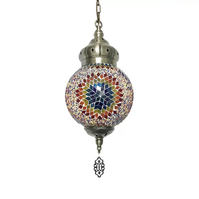 1/4 Bulbs Sphere Ceiling Light Tradition Red/Blue/Gold Glass Suspended Lighting Fixture for Restaurant