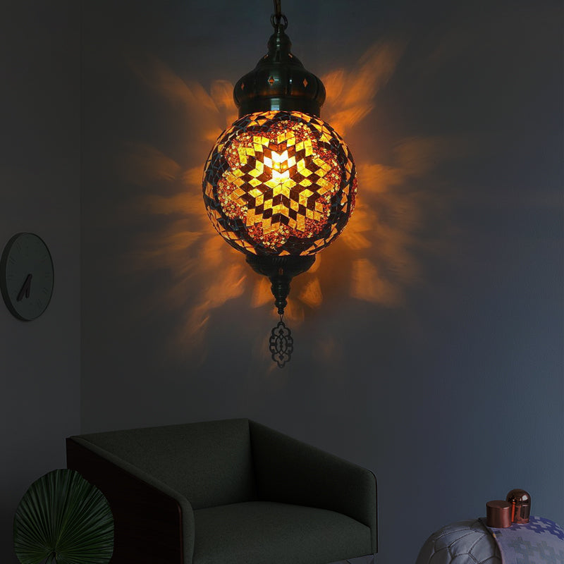 1/4 bulbos de la esfera del techo Tradición Rojo/azul/dorado Vidrillo accesorio de iluminación suspendida para restaurante