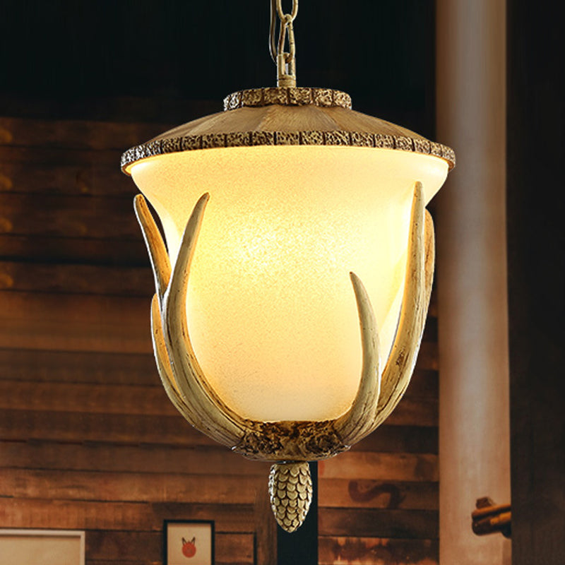 3 Lights Resin Hanging Lamp Country White Cup Shaped Restaurant Cluster Pendant with Elk Pattern