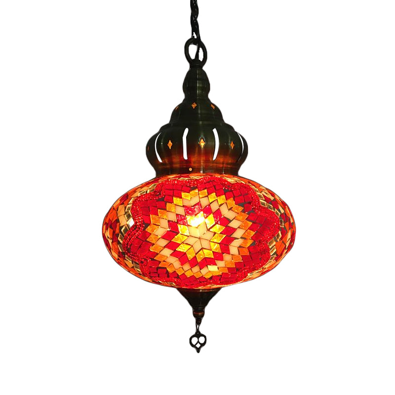 Spherical Ceiling Lamp Vintage White/Red/Blue Glass 1/5 Bulbs Pendant Light Fixture for Coffee House