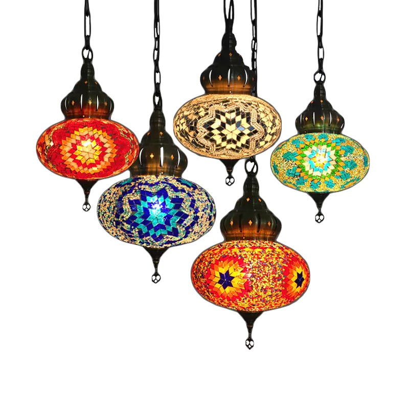 Spherical Ceiling Lamp Vintage White/Red/Blue Glass 1/5 Bulbs Pendant Light Fixture for Coffee House