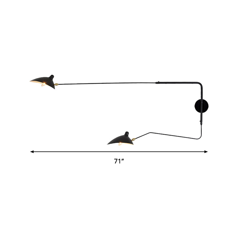 1/2-Light Living Room Wall Sconce with Curved Arm Metallic Shade Modern Style Black/White Wall Mounted Lamp