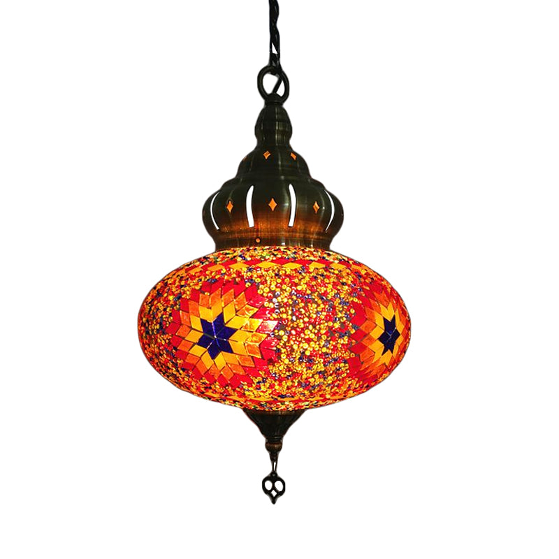 Spherical Ceiling Lamp Vintage White/Red/Blue Glass 1/5 Bulbs Pendant Light Fixture for Coffee House