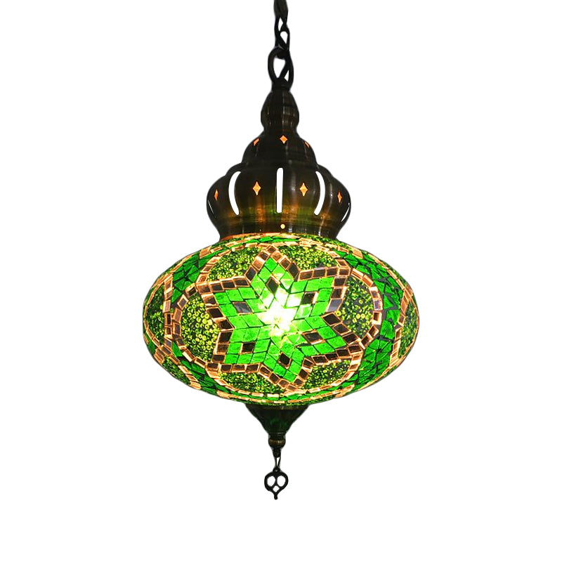 Luz de suspensión de vidrio de linterna/verde/dorado RETRO 1/3 Cabezas Cosiciamiento Luz de techo para restaurante