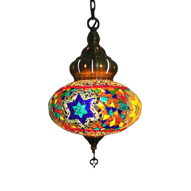 1/4 Bulbs Coffee House Pendant Lamp Retro Ceiling Light Fixture with Spherical Colorful Glass Shade