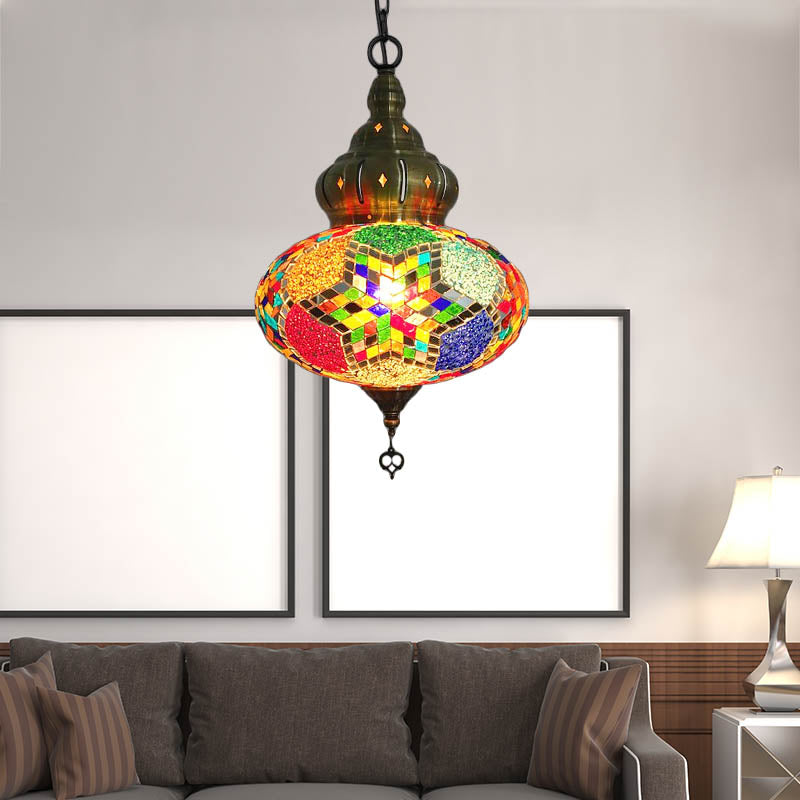 1/4 Bulbs Coffee House Pendant Lamp Retro Ceiling Light Fixture with Spherical Colorful Glass Shade