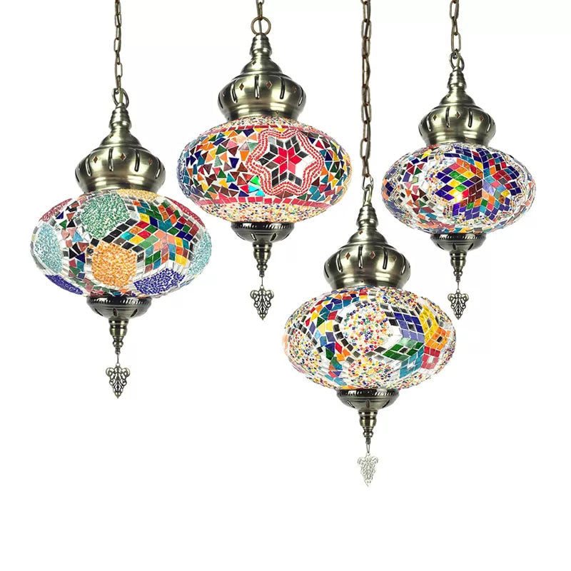 Colorful Glass Global Pendant Lighting Traditionary 1/4 Heads Ceiling Light Fixture in Chrome for Bedroom