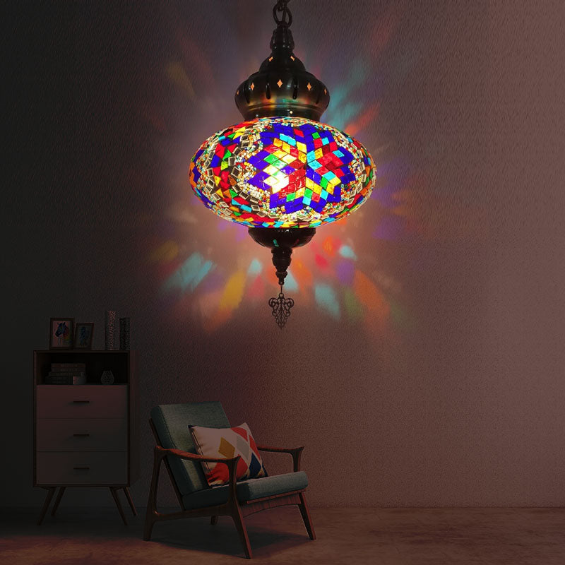 Colorful Glass Global Pendant Lighting Traditionary 1/4 Heads Ceiling Light Fixture in Chrome for Bedroom