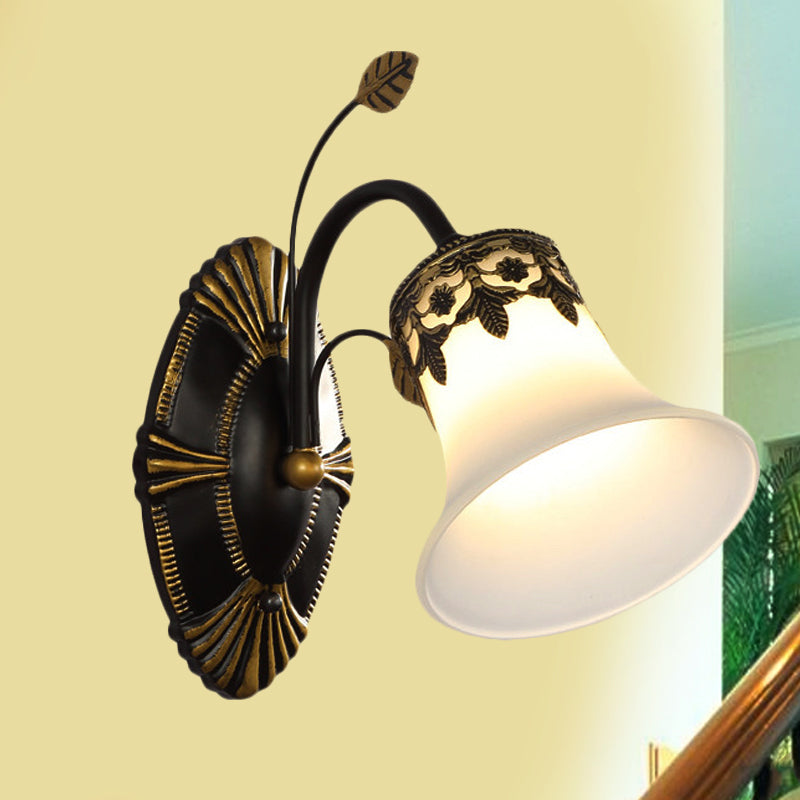 Grossed Black Black Wall Appince Bell 1/2-Light Vintage Mur Moup Lightture avec bras incurvé pour halto
