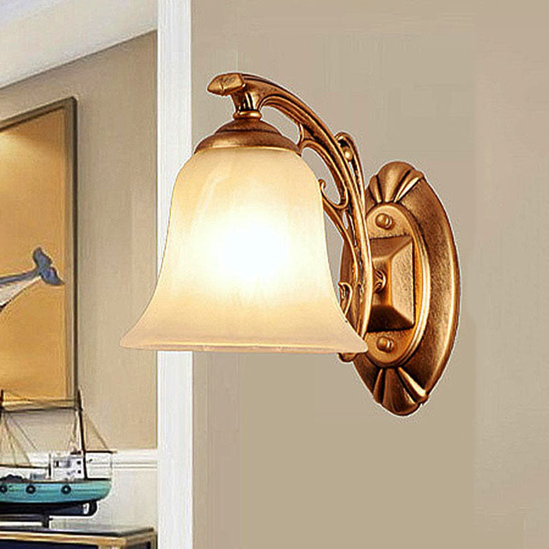 Gold Bell Wall Sconce Lighting Traditional Metal 1-Light Living Room Sconce Light with Frosted Glass Shade