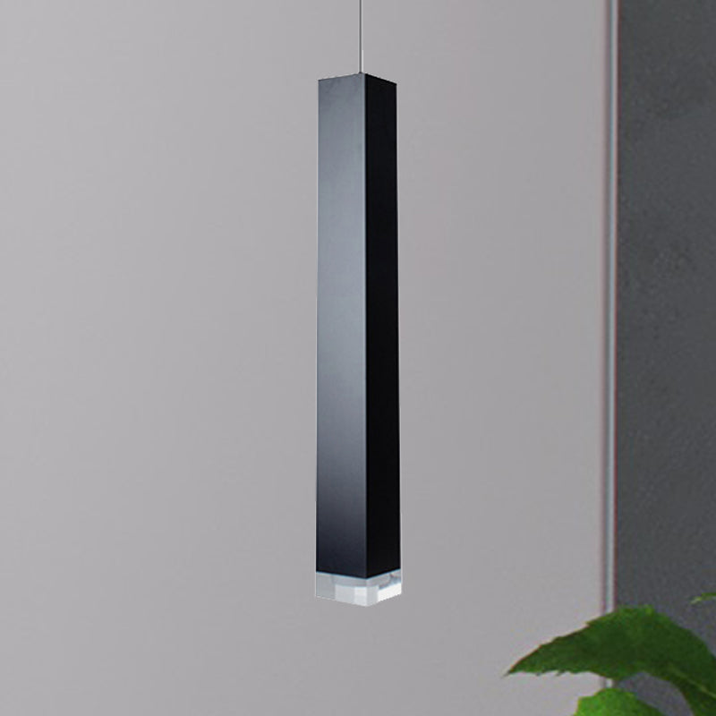 Modern Cuboid Suspension Light Metal Black/White Dining Room LED Pendant Light in White/Warm, 12"/19.5" H