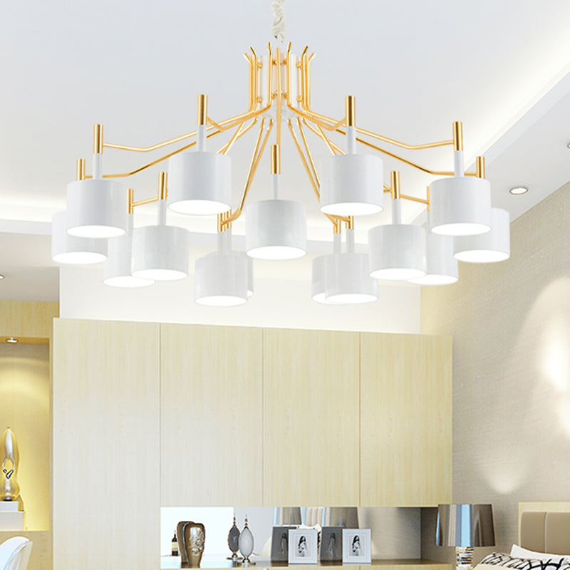 Postmodern Starburst Ceiling Light Metal 12/15 Heads Black/White Chandelier Lighting for Living Room