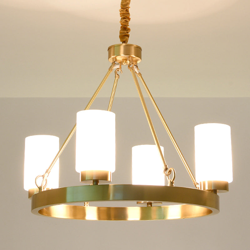 Wagon Wheel Grosted Glass Chandelier Light Classic Classic 4/6 Lumières Éclairage pendentif chambre en or avec nuance de cylindre
