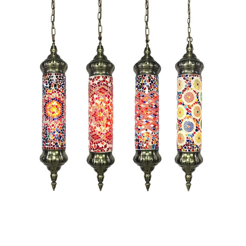 Bronze Tube plafonnier Light Retro Verre colorée 1/4 têtes PENDANT ÉCLAIRAGE POUR LE SALON