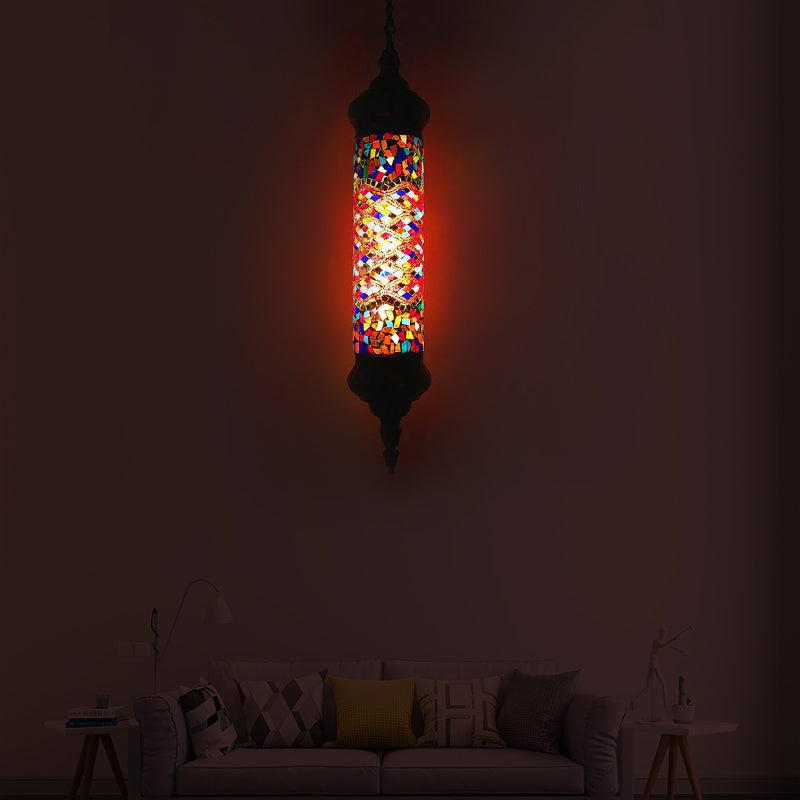Bronze Tube Ceiling Light Retro Colorful Glass 1/4 Heads Pendant Lighting Fixture for Living Room