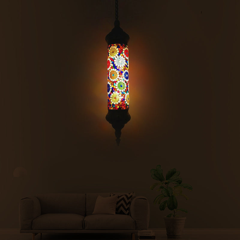 Bronze Tube plafonnier Light Retro Verre colorée 1/4 têtes PENDANT ÉCLAIRAGE POUR LE SALON