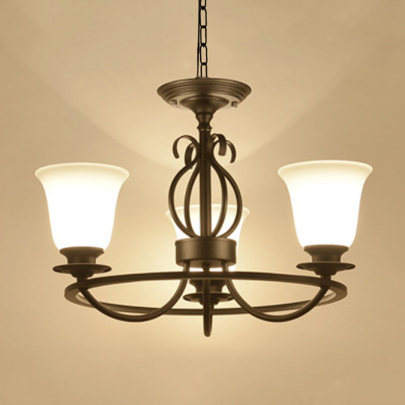 Bell Frosted Glass Chandelier Lighting Traditional 3/6/8 Lights Living Room Pendant Lighting in Black
