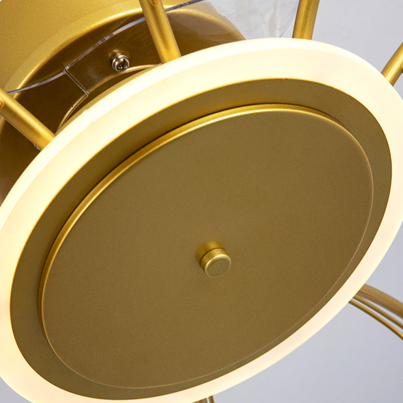 3 Blades Ball Wohnzimmer Anhänger Lüfter Leicht weißes Glas Postmoderne Fernbedienung Halbblütiglicht mit K9 -Kristallen