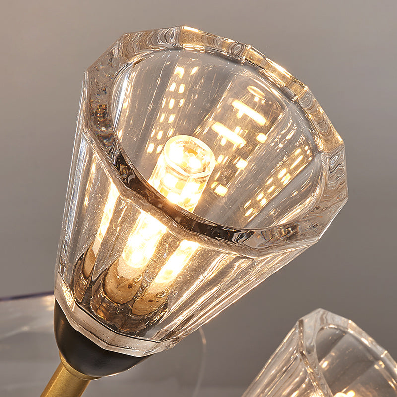 Prismatische Kristallkegel halb Flush Mount Kronleuchter postmoderner Messing 3-Blade-Hängende Lüfterlicht mit Fernbedienung