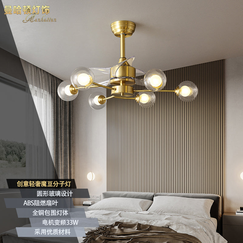 39,5 "breite Dual-Gla-Ball-Lüfter-Leuchte-Leuchte-Leuchten-Einfachheit Messing Fernbedienung Halbflush Mount Light, 3-Blade
