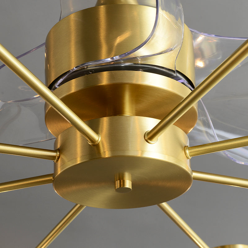 Tubular Clear Glass Hanging Fan Light Minimalistic 3 Blades Brass Semi Flush Mount with Remote, 35.5" Wide