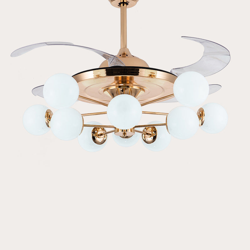 42 "Breitmilchglaskugel Anhänger Lüfter Lampe postmoderne Roségold -Halbblüten mit 4 klaren Klingen