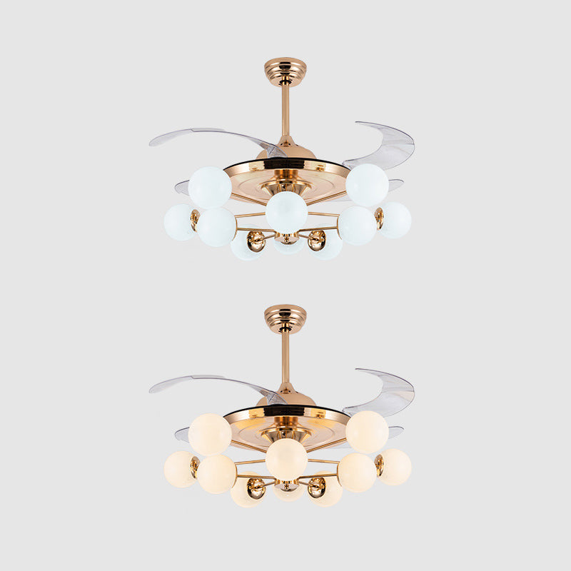 42 "Breitmilchglaskugel Anhänger Lüfter Lampe postmoderne Roségold -Halbblüten mit 4 klaren Klingen
