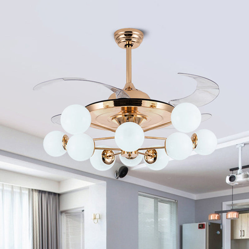42 "Breitmilchglaskugel Anhänger Lüfter Lampe postmoderne Roségold -Halbblüten mit 4 klaren Klingen