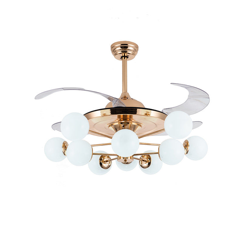 42 "Breitmilchglaskugel Anhänger Lüfter Lampe postmoderne Roségold -Halbblüten mit 4 klaren Klingen